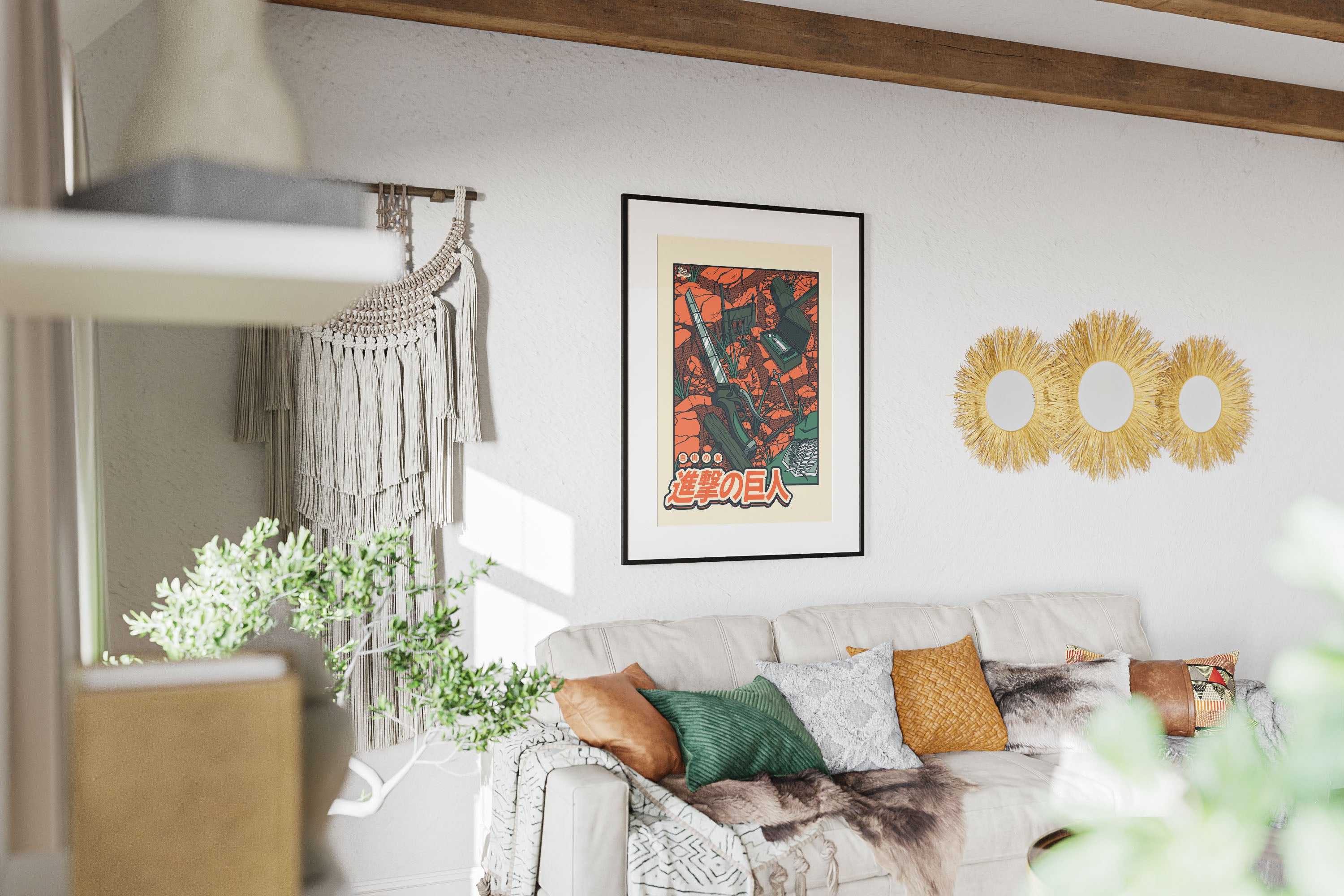 Mock up de l'affiche japonaise vintage inspirée de l'univers d'Attack on Titan (Shingeki no Kyojin). Création d'Enzo Beltoise.