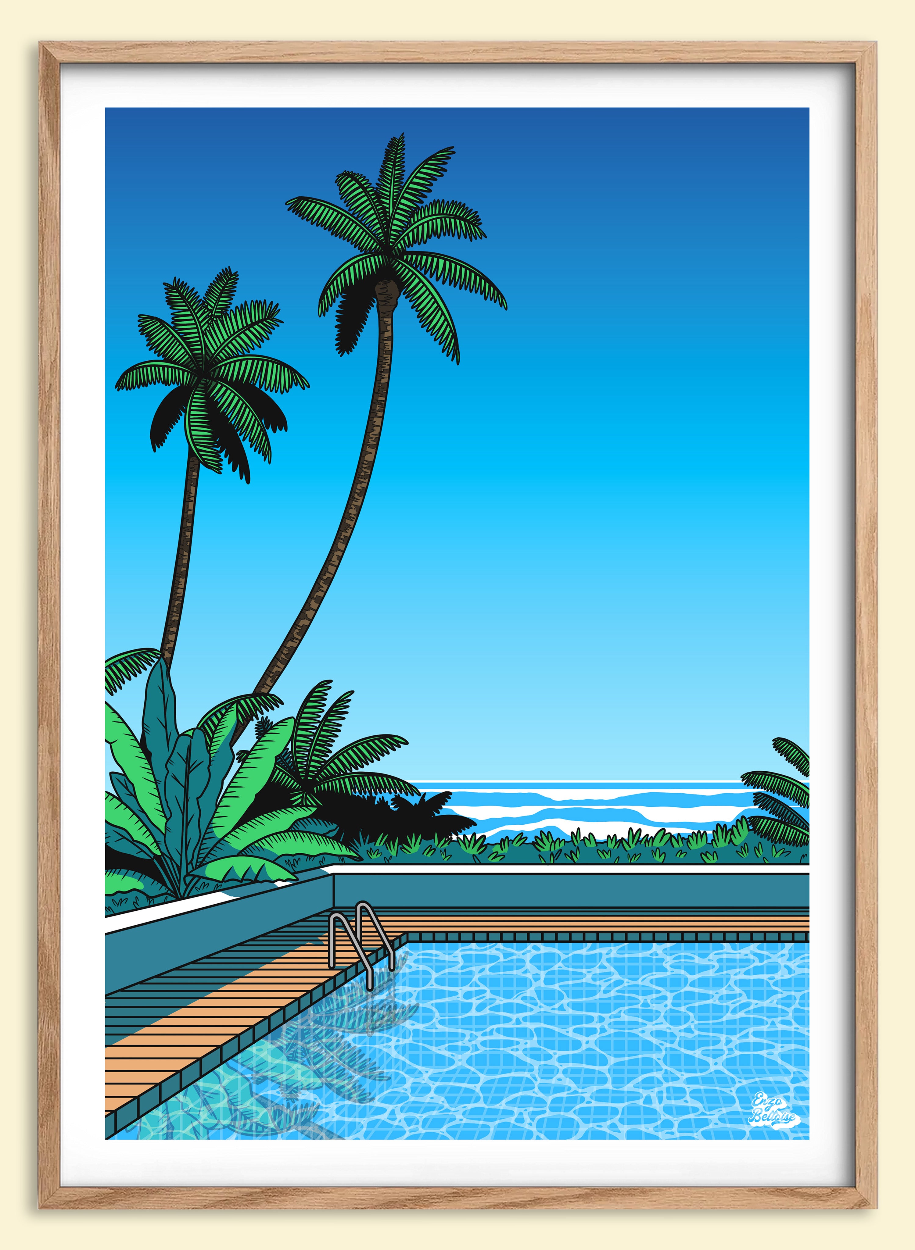Affiche japonaise vintage City Pop Day Pool style été rétro japonais