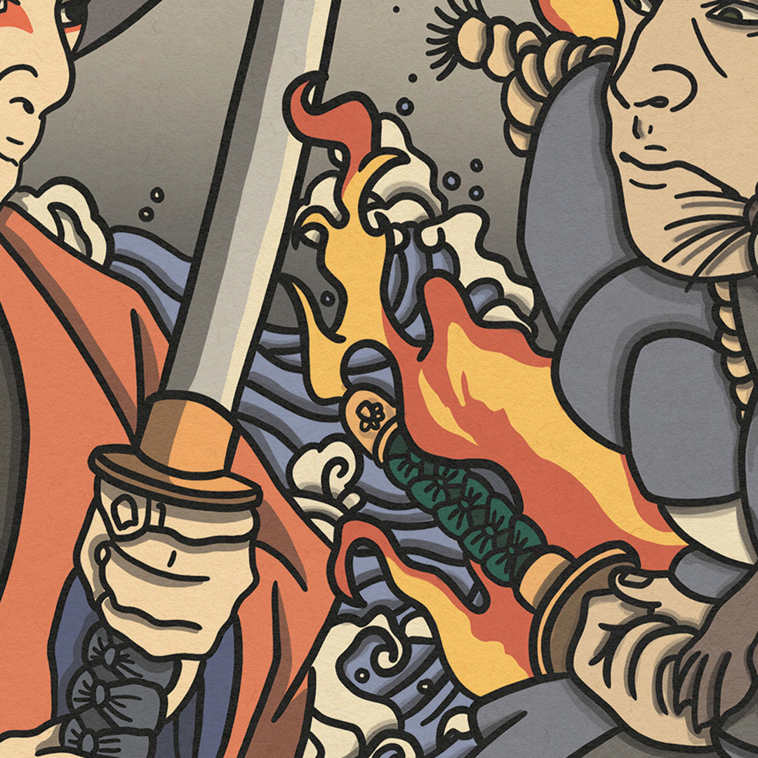 Impression fine art affiche japonaise rétro style aventure épique d'une estampe japonaise