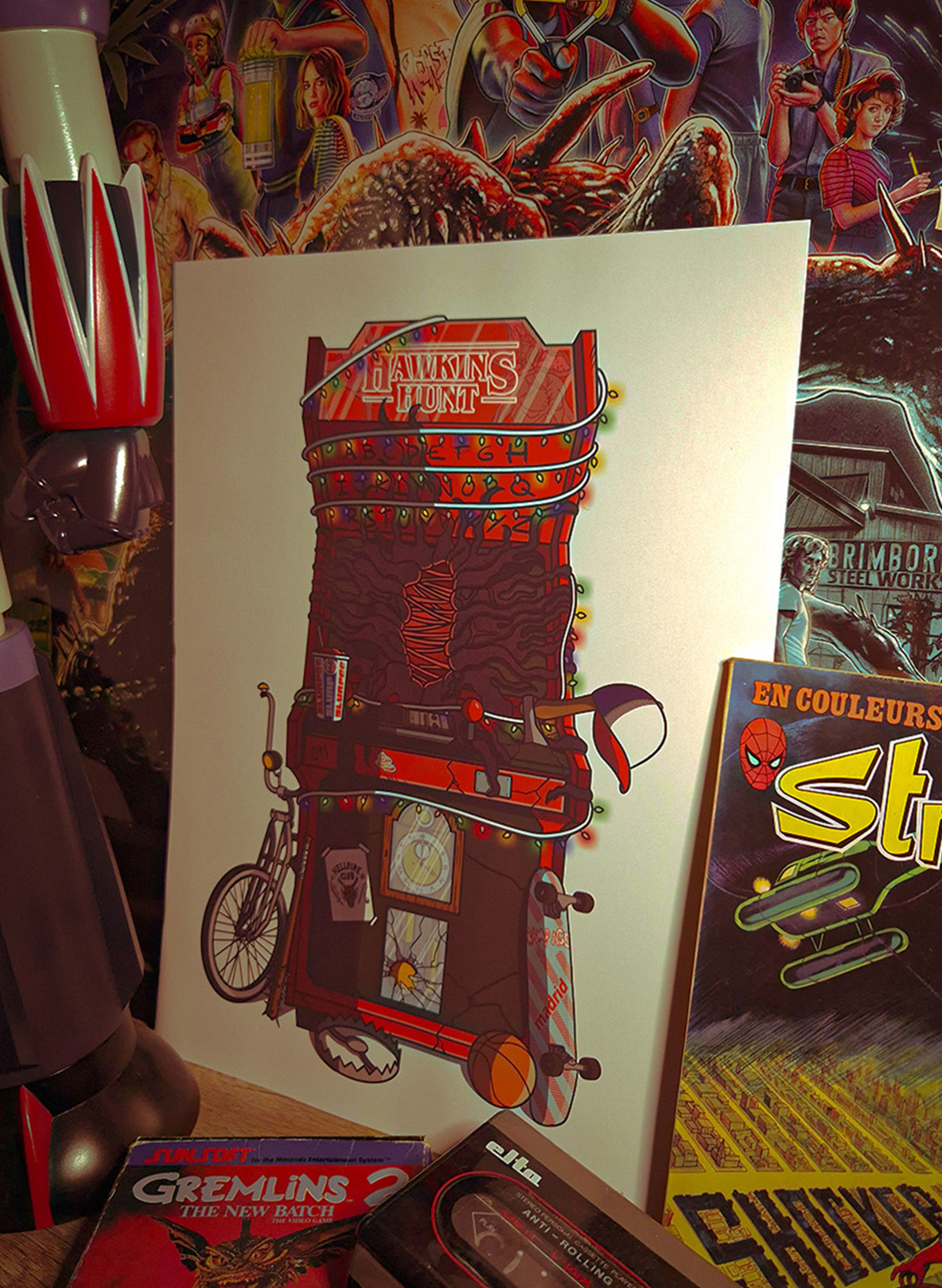 Poster rétro arcade dans une décoration gaming room néon