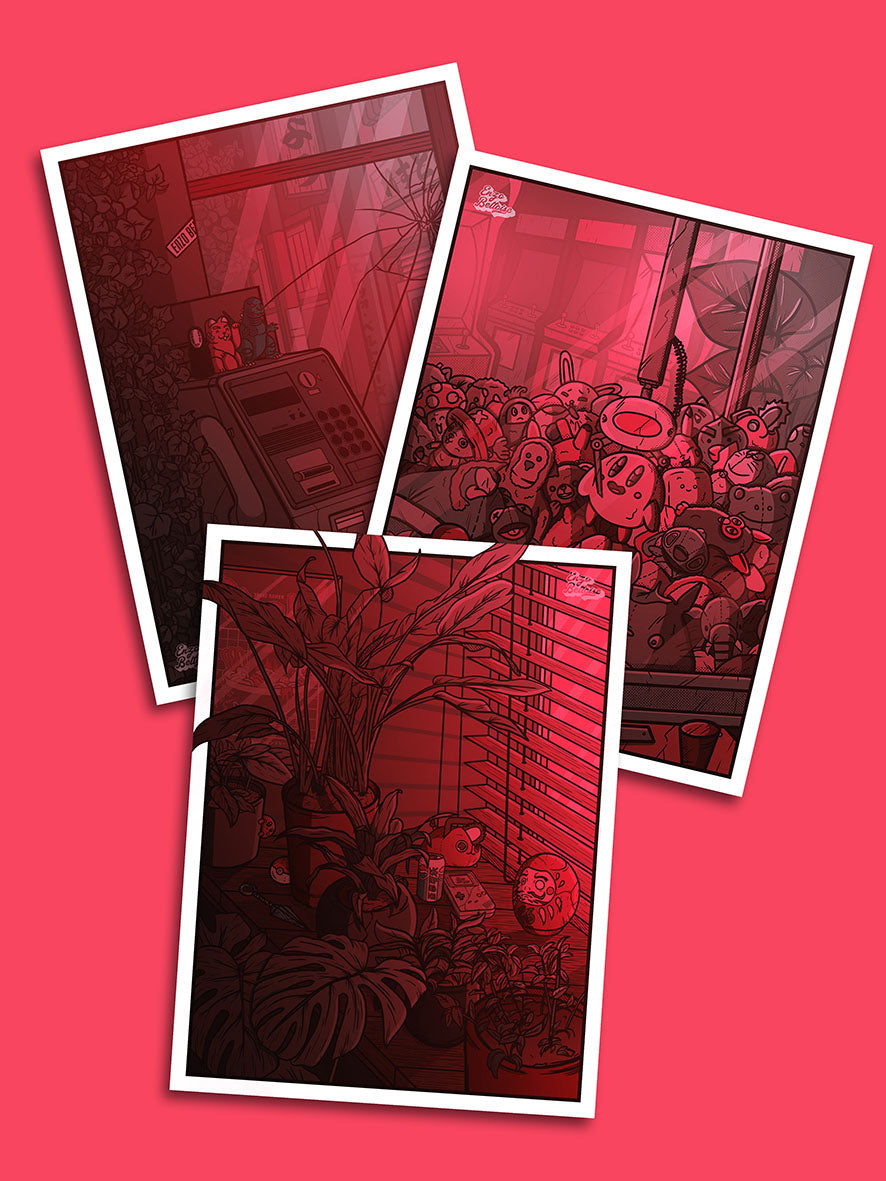Pack 4 affiches japonaises ambiance lofi ville nocturne