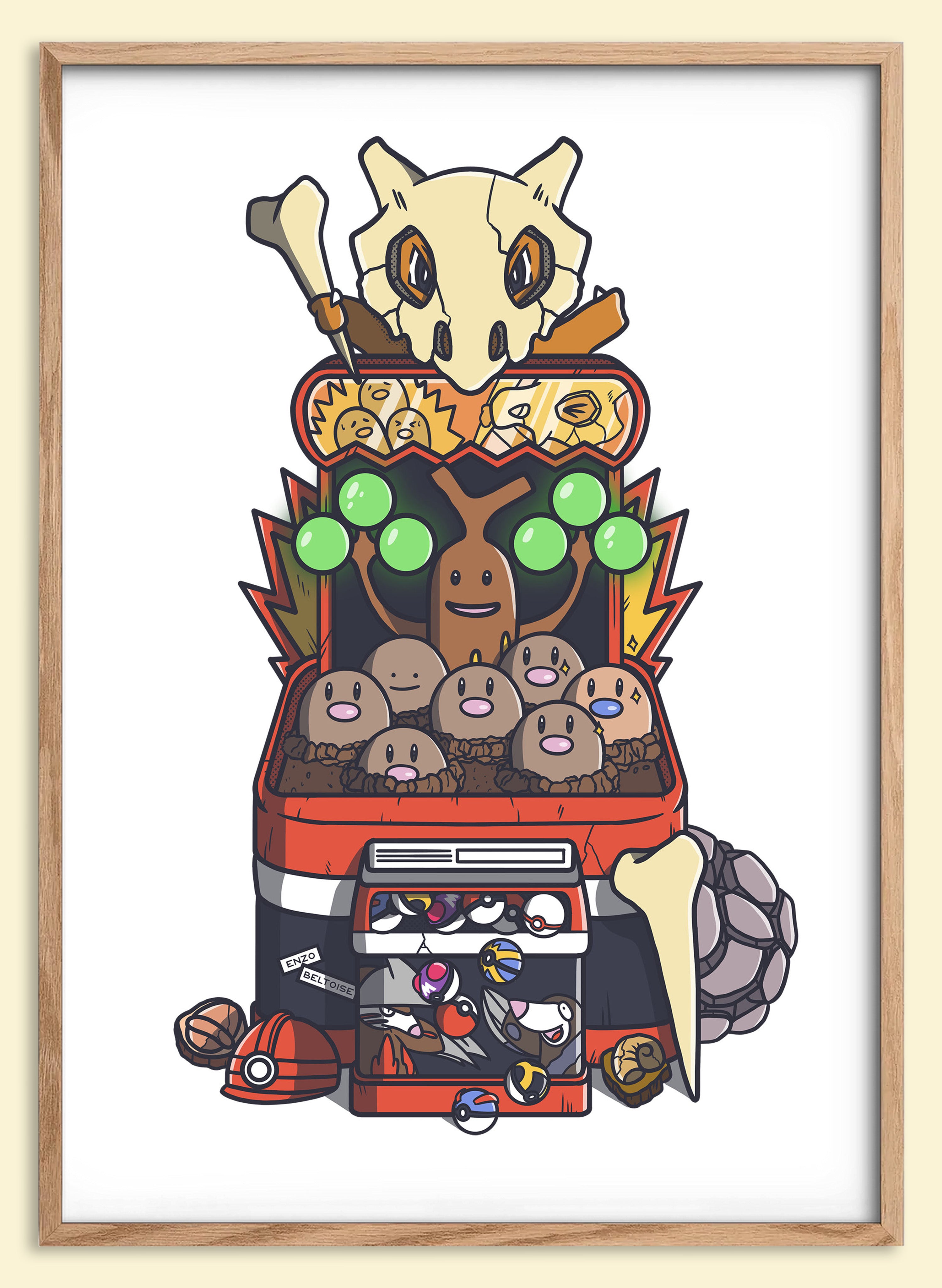 Affiche rétro japonaise inspirée d'un célèbre jeu vidéo de capture de créatures