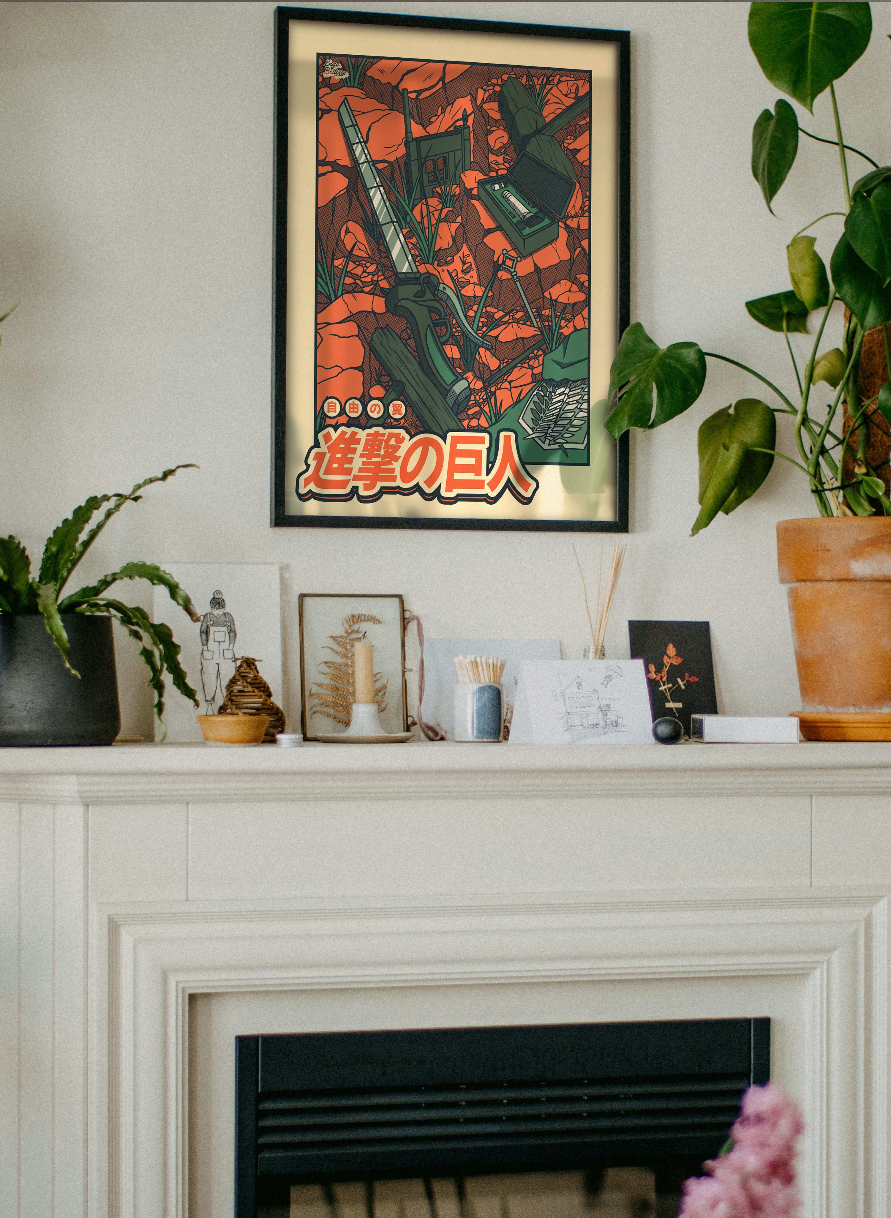 Poster manga rétro dans une décoration gaming room japonaise