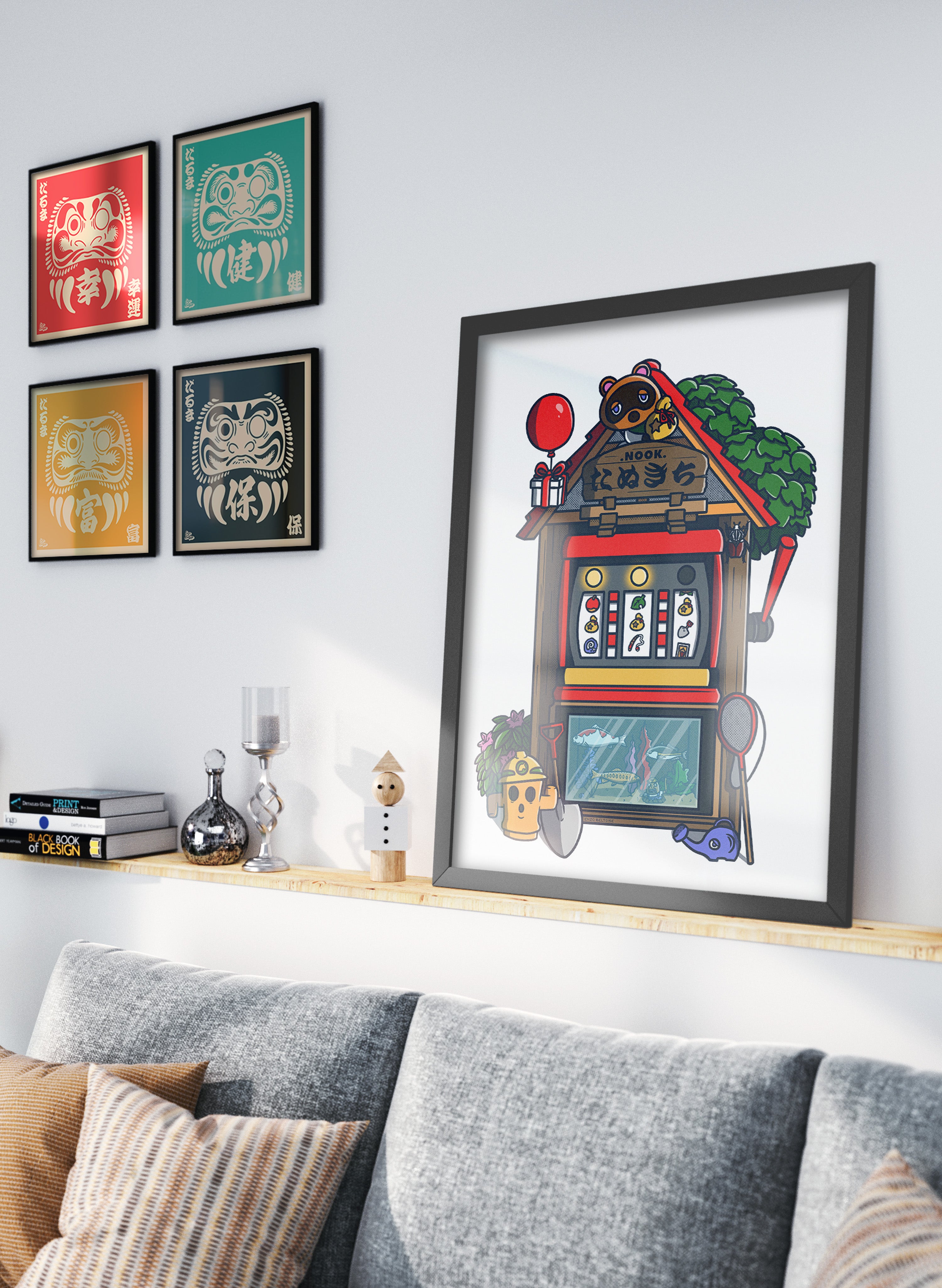 Poster slot machine rétro japonais dans une décoration intérieure moderne