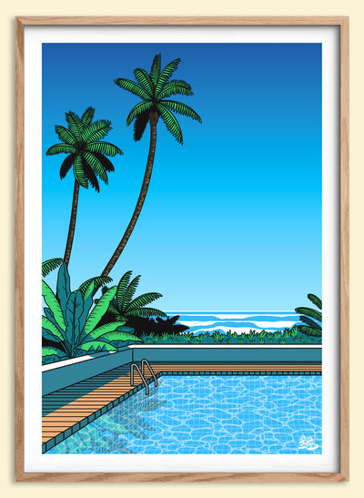 Affiche japonaise vintage City Pop Day Pool style été rétro japonais