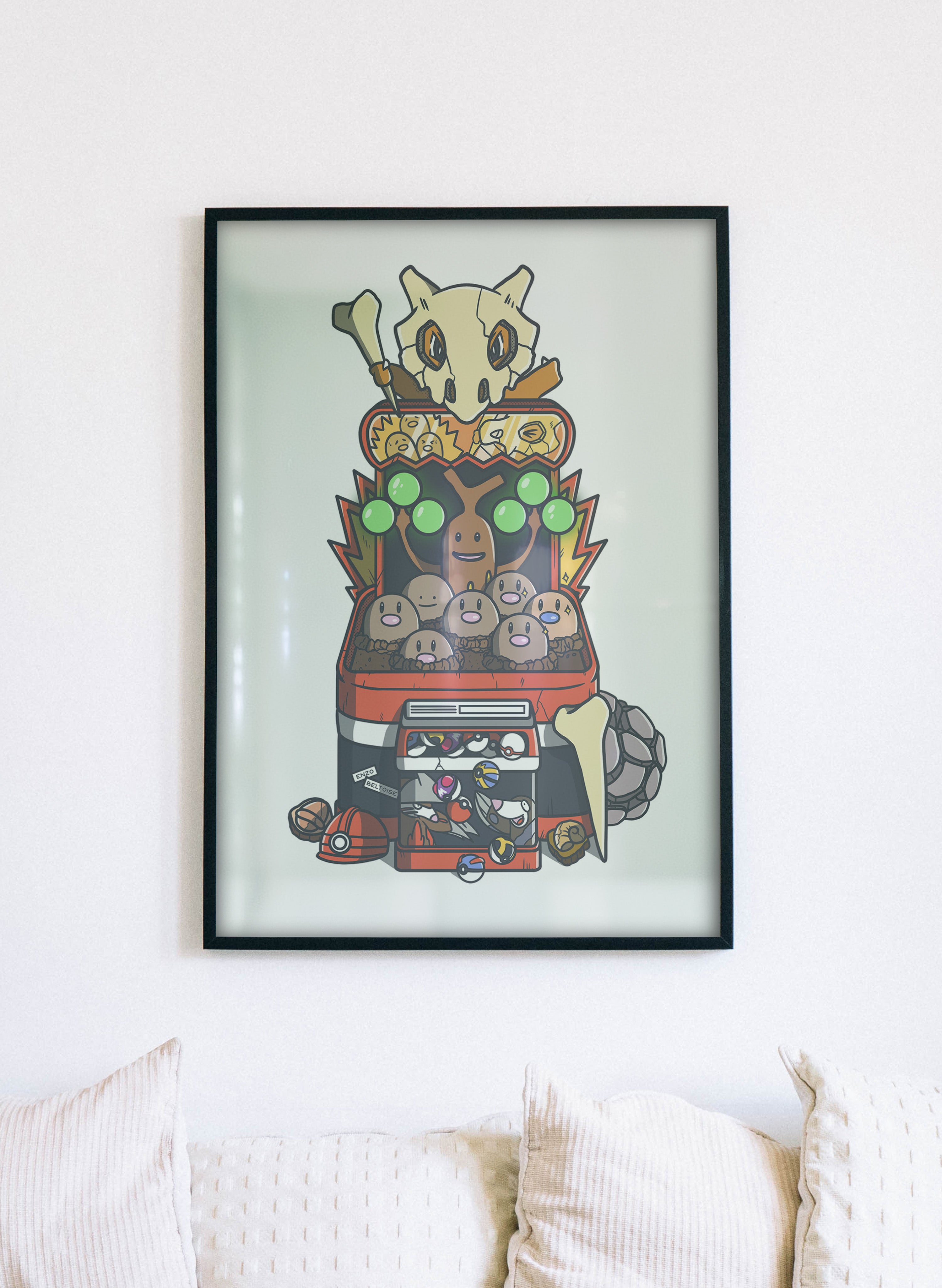 Poster gaming rétro japonais dans une décoration intérieure moderne