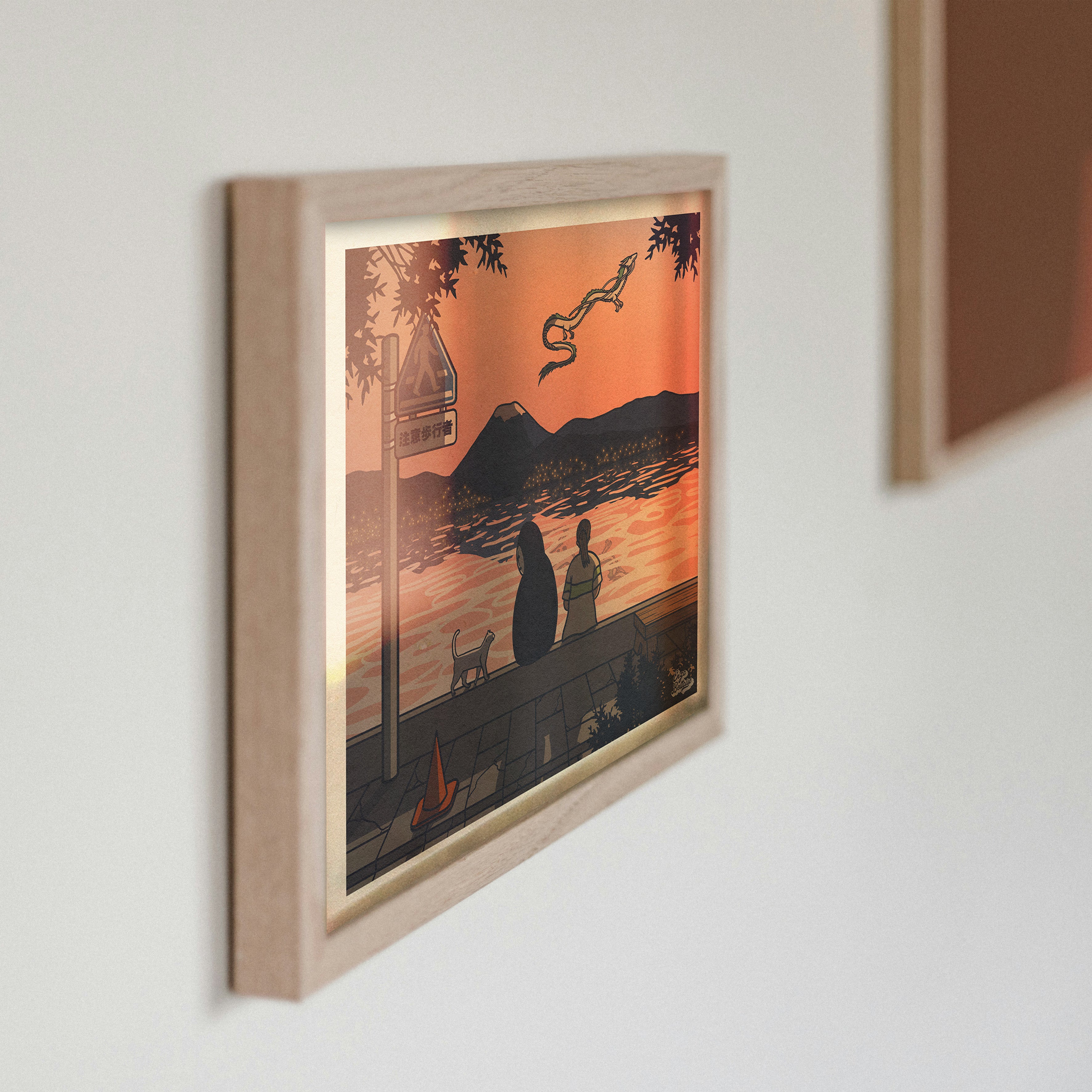 Poster japonais rétro dans une décoration minimaliste contemporaine