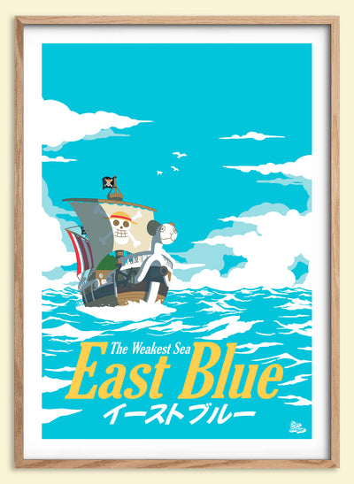Affiche rétro japonaise East Blue inspirée des voyages maritimes vintage