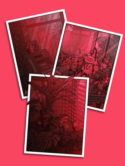 Pack 4 affiches japonaises ambiance lofi ville nocturne