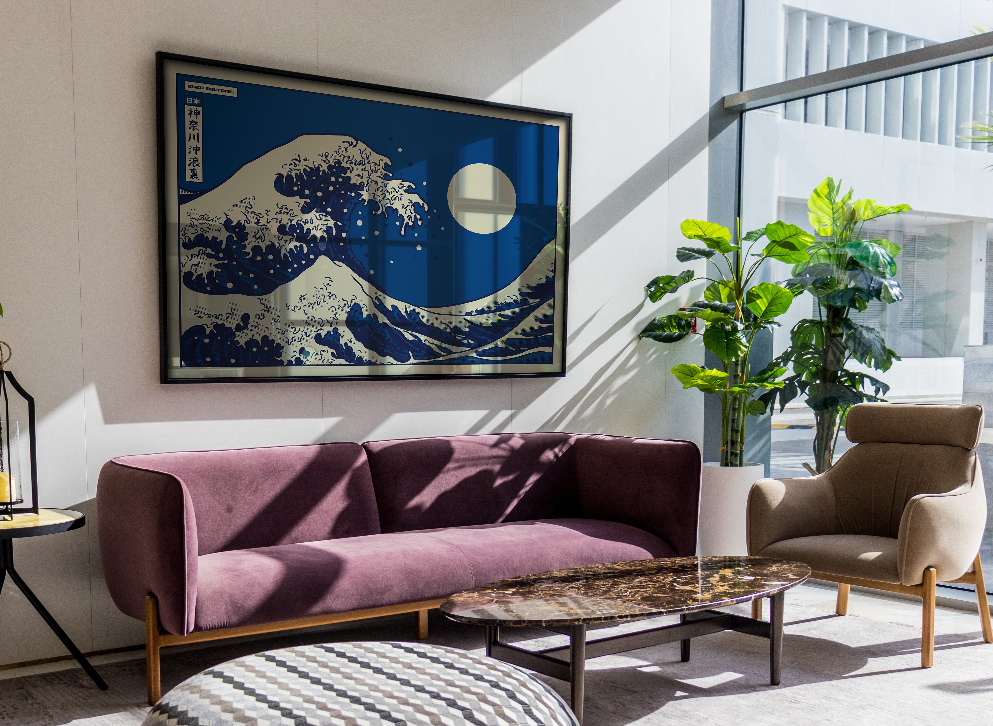 Poster japonais océan dans une décoration japandi moderne
