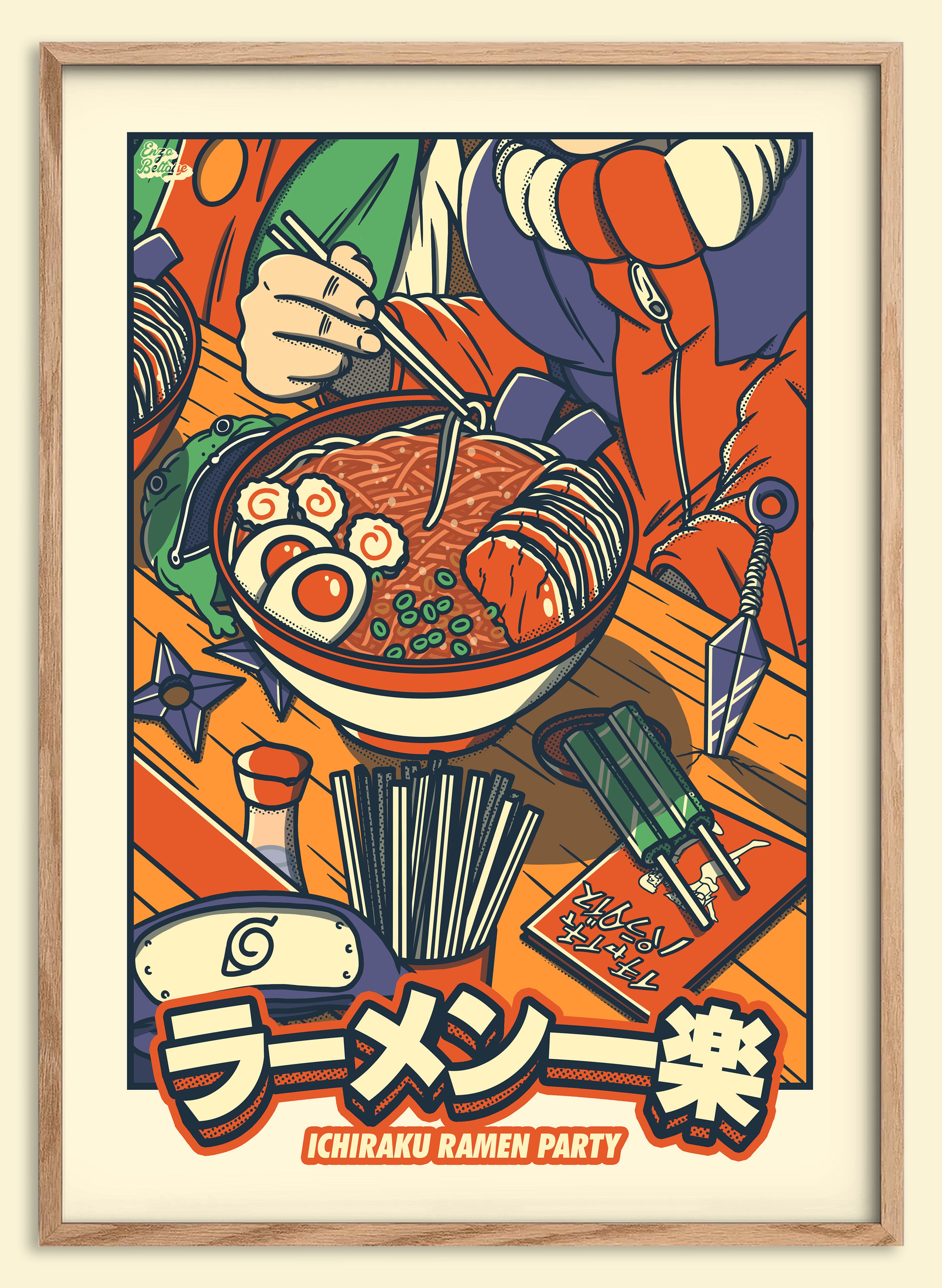 Affiche rétro japonaise inspirée de l'univers des ramen et de la culture japonaise