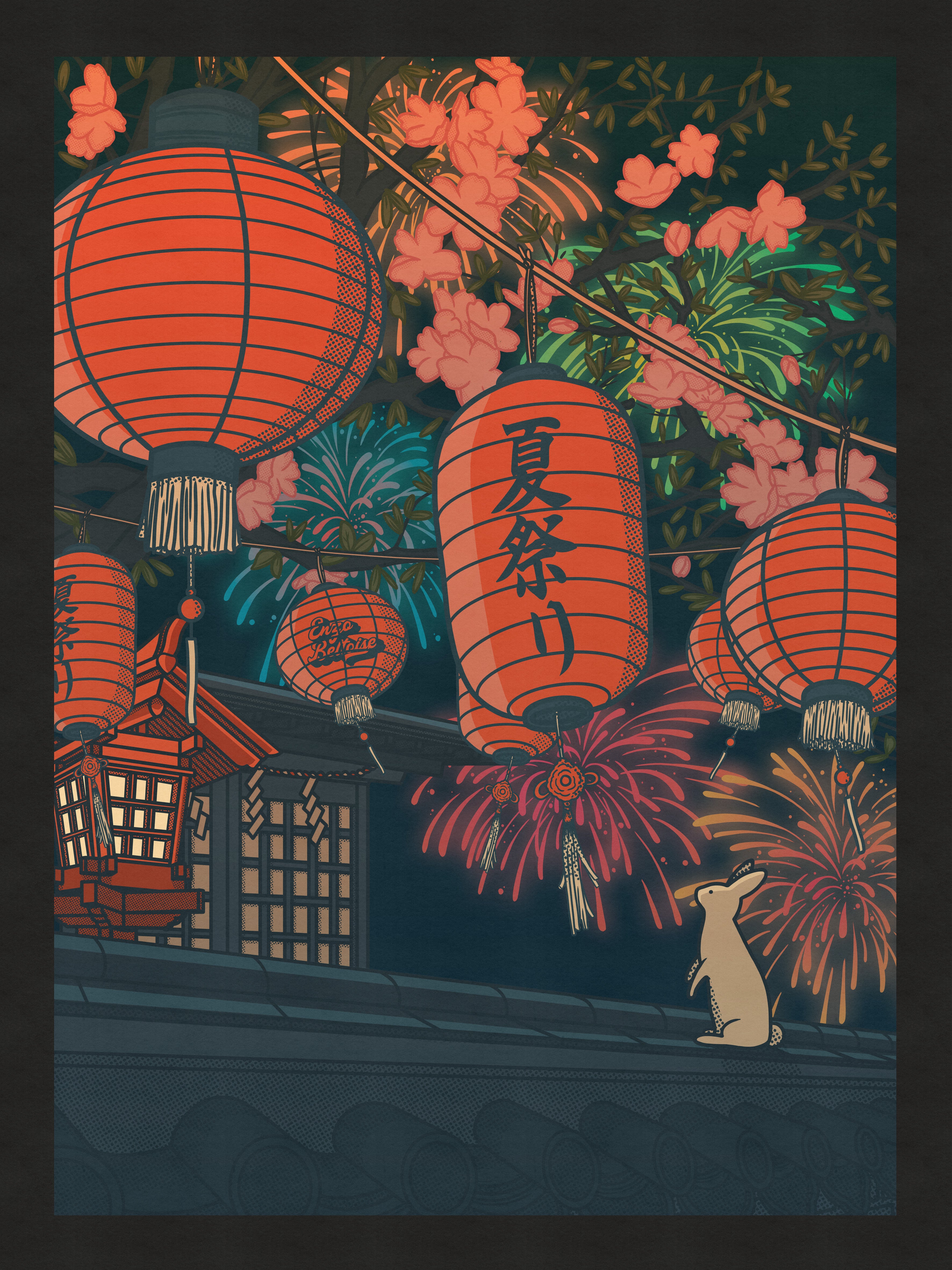 Retro Japanese wall decoration in a living room, anime and Japan style