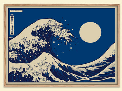 Affiche japonaise vintage style vague Kanagawa bleue