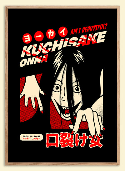 Affiche japonaise vintage Kuchisake-Onna folklore japonais