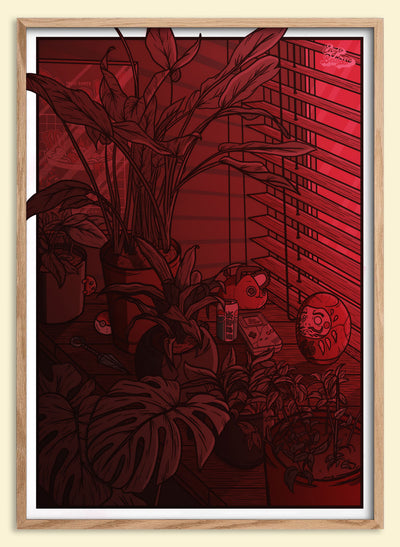 Affiche japonaise vintage style bureau de nuit lofi