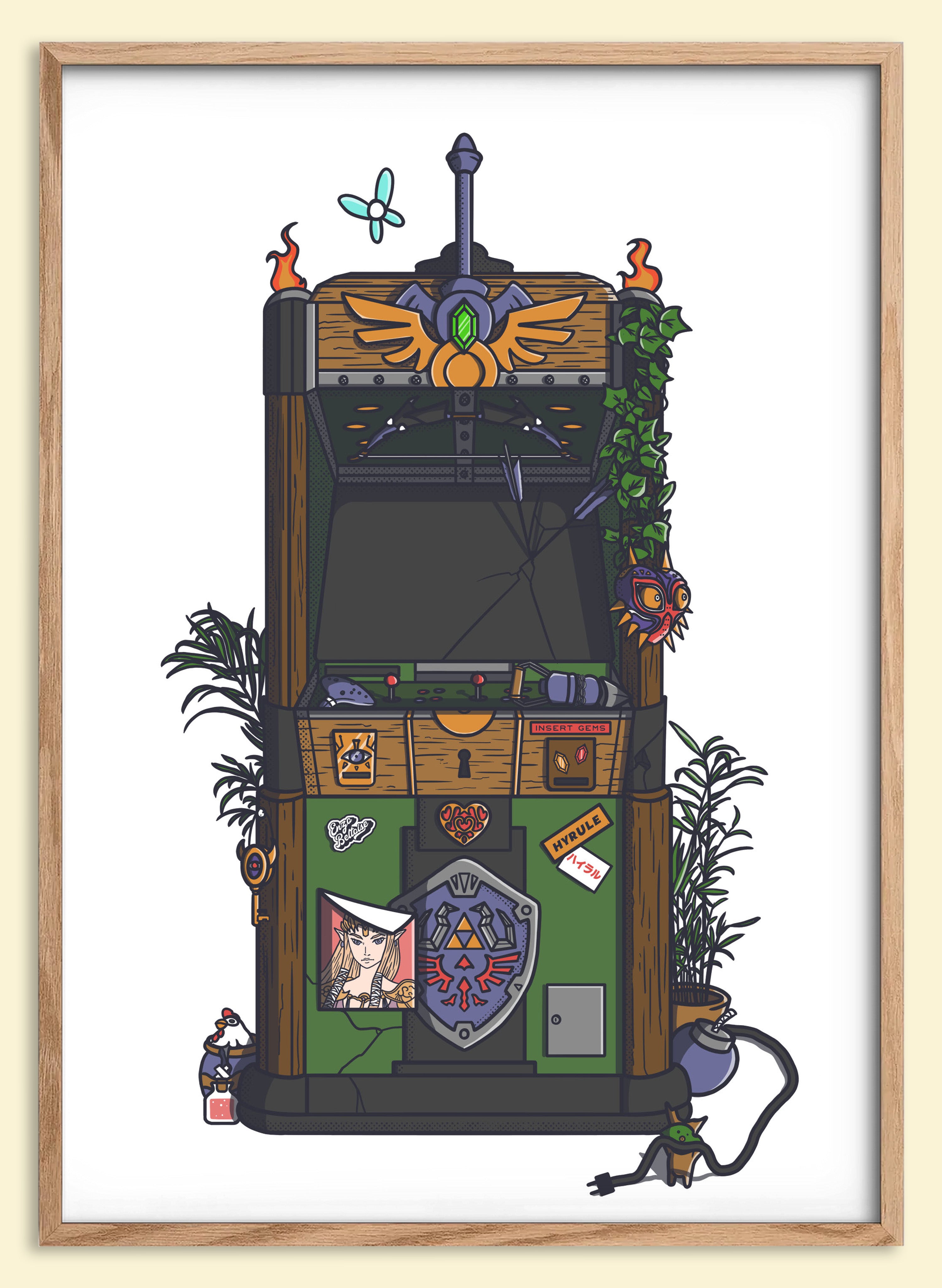 Affiche rétro japonaise inspirée des bornes d'arcade vintage
