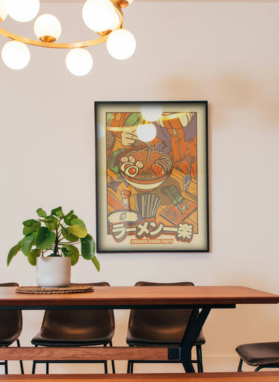 Poster japonais vintage ramen dans une décoration de cuisine moderne