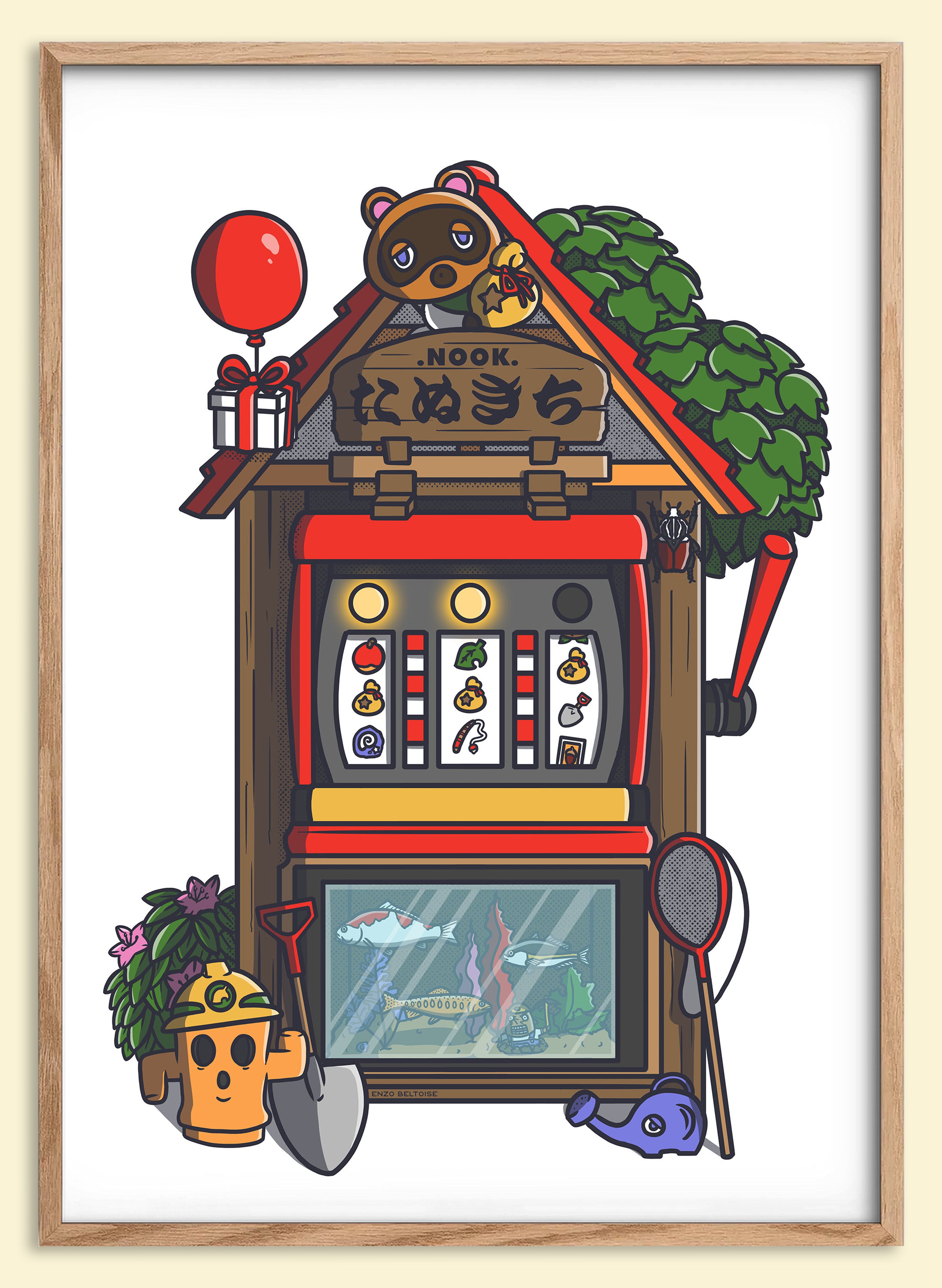Affiche rétro japonaise inspirée des machines à sous vintage