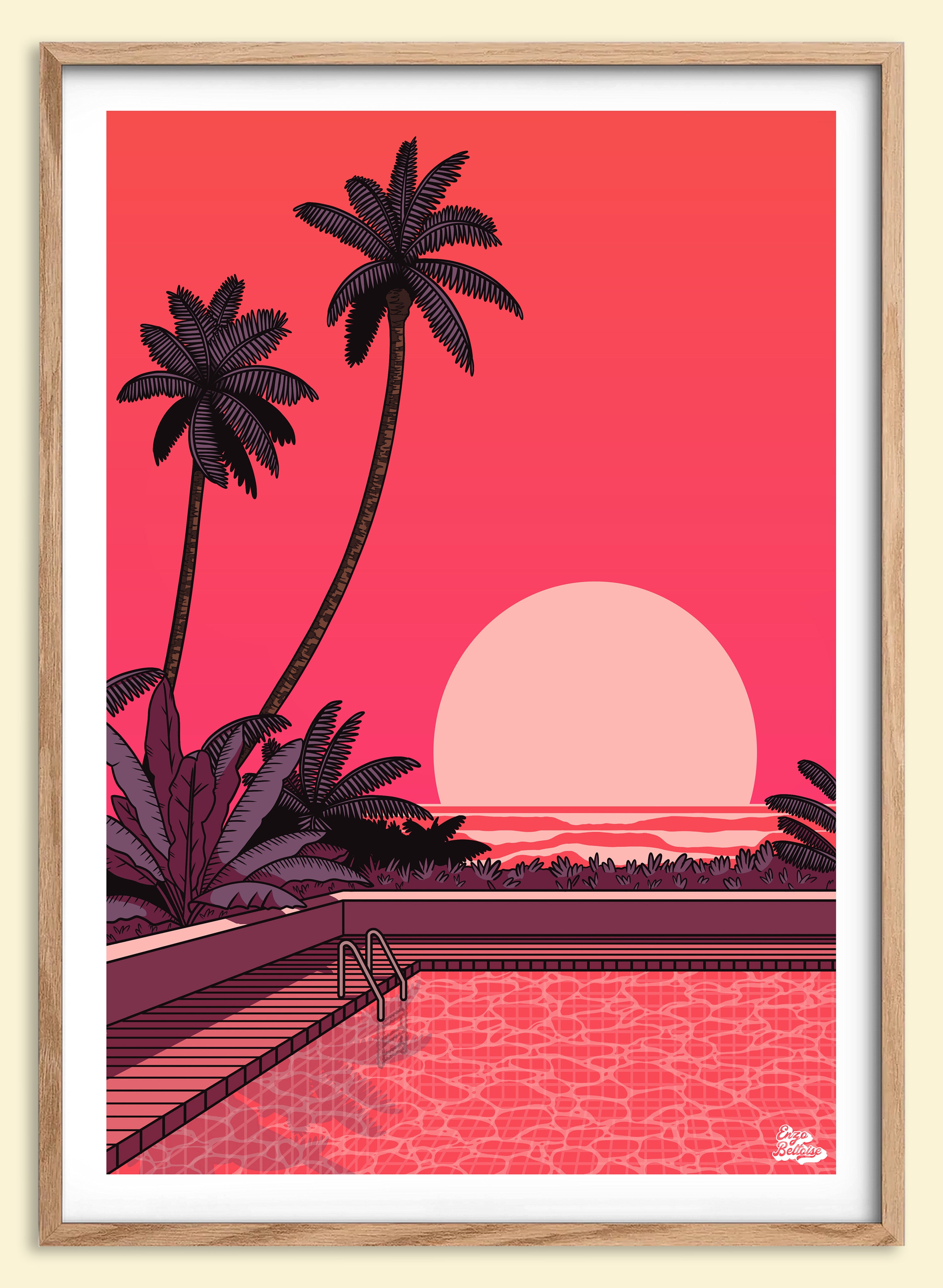 Affiche japonaise vintage Sunset Pool inspirée des étés rétro japonais
