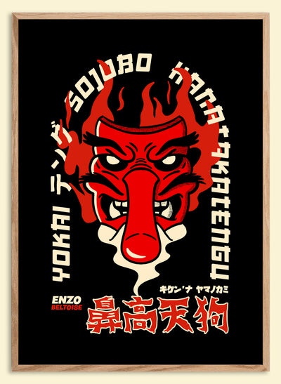 Affiche japonaise vintage Tengu folklore japonais traditionnel