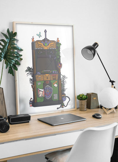 Poster arcade rétro japonais dans une décoration intérieure moderne